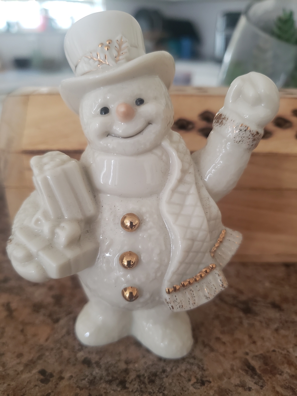 Lenox White Ceramic Snowman Figurine with Gold Accents